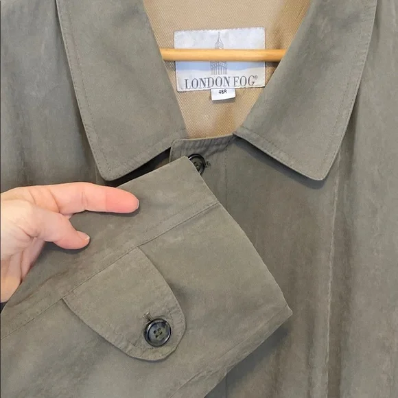 London Fog Men's Olive Army GreenTrench Coat Single Breasted Faux Suede Style - Picture 7 of 16